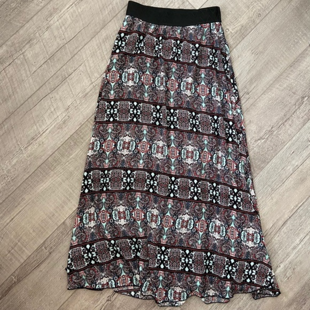 Lularoe XS Women's Lucy Maxi Skirt Long Multicolored Black Waistband With Lining